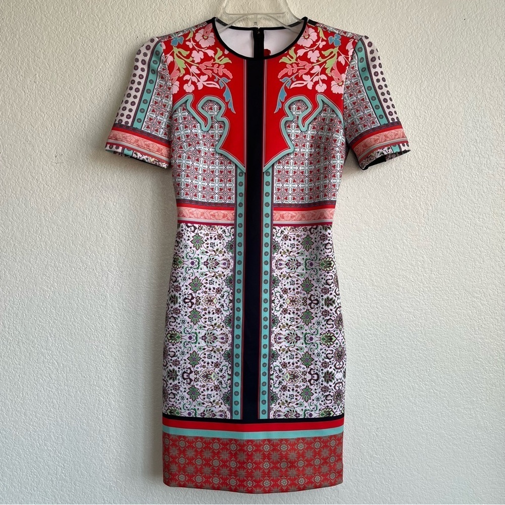 💓NWT Clover Canyon Bright Floral Short Sleeve Scuba Mini Sheath Dress Size XS